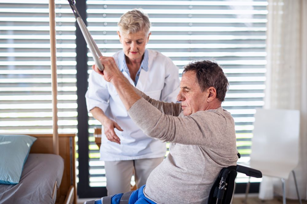 healthcare worker helping seniors