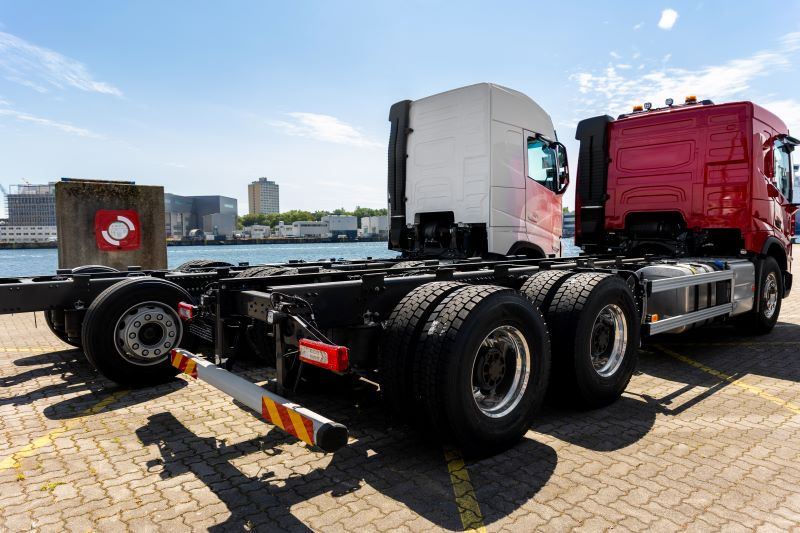 back view many new heavy commercial vehicle
