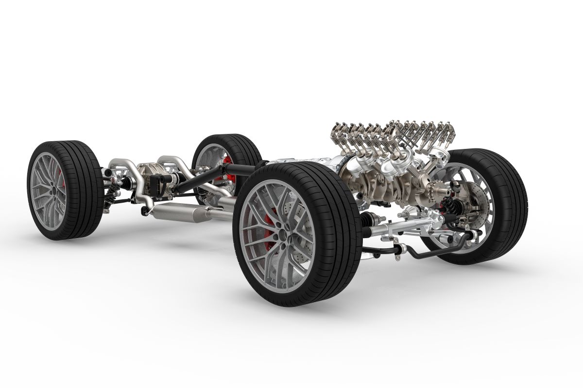 car chassis with engine component