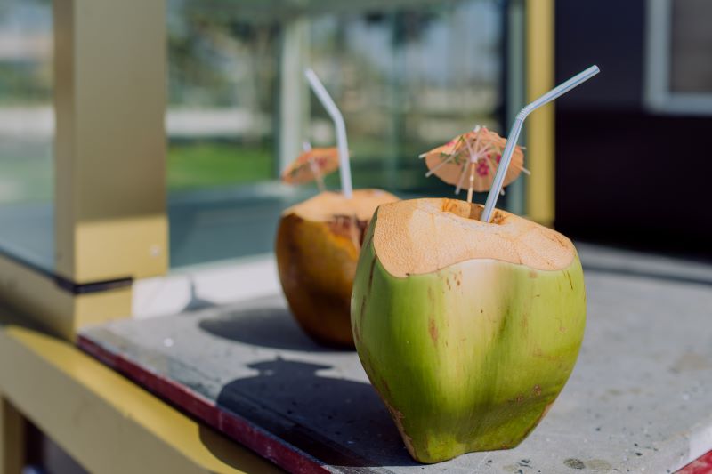 close up of fresh coconuts