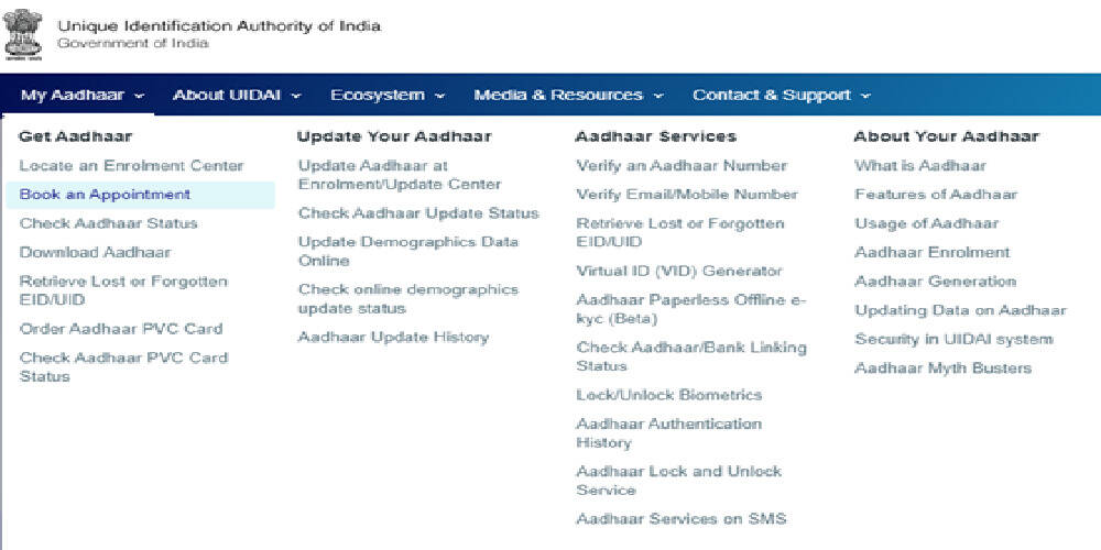 aadhaar card appoinment