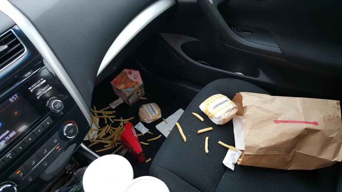 food crumbs in car