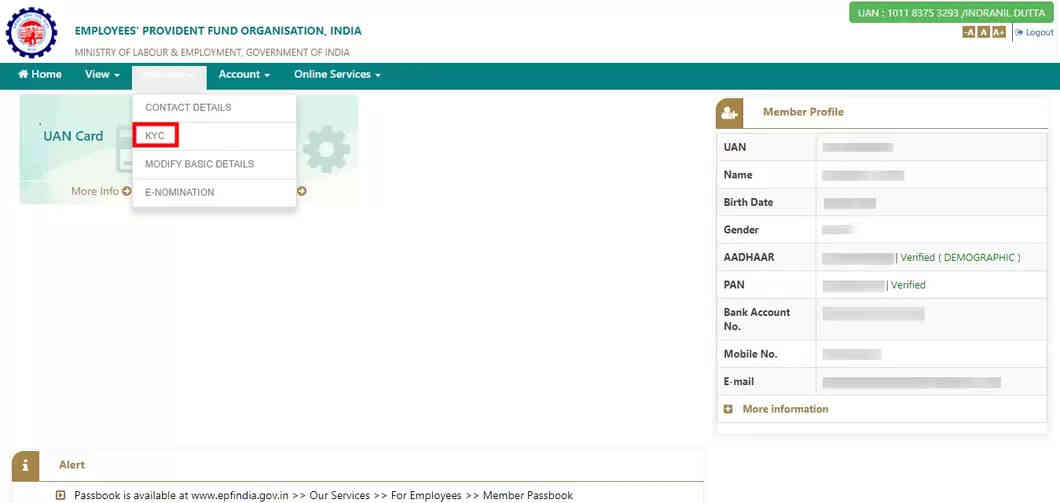 selecting kyc option