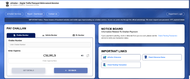 how to make an online e challan payment