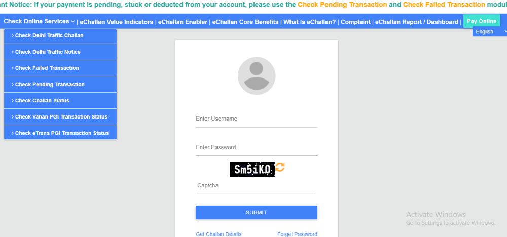how to pay challan for driving without puc 