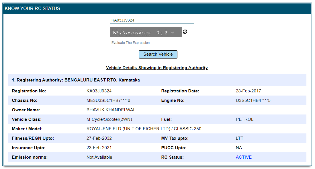 Kerala Motor Vehicle Registration Owner Details Infoupdate