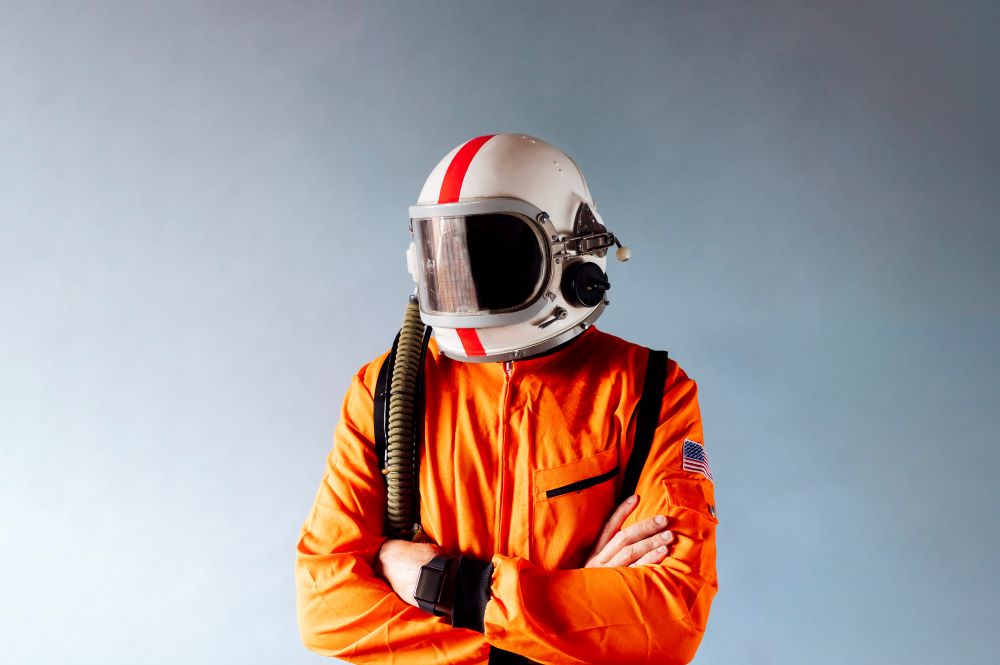 astronaut with orange astronaut suite