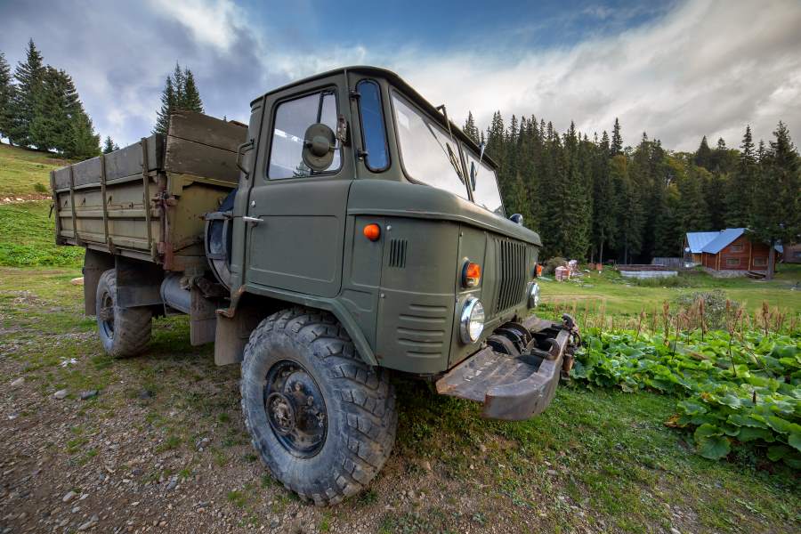 old terrain truck with big protector