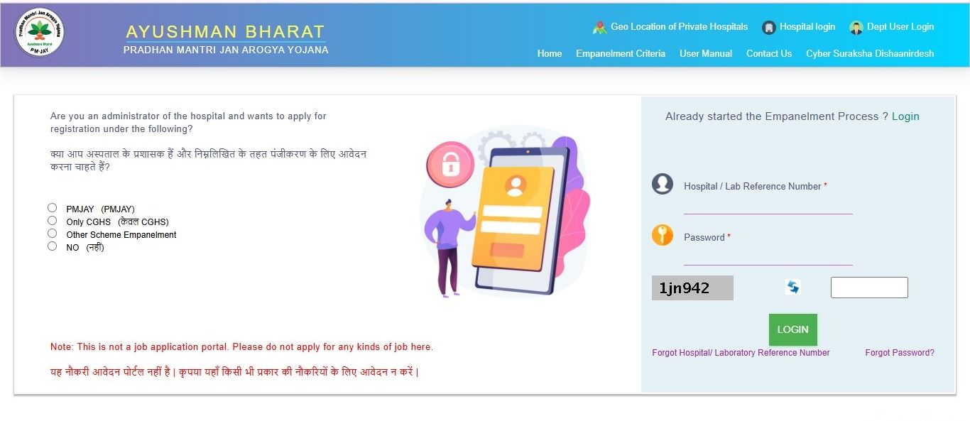 PMJAY Hospital Login Process