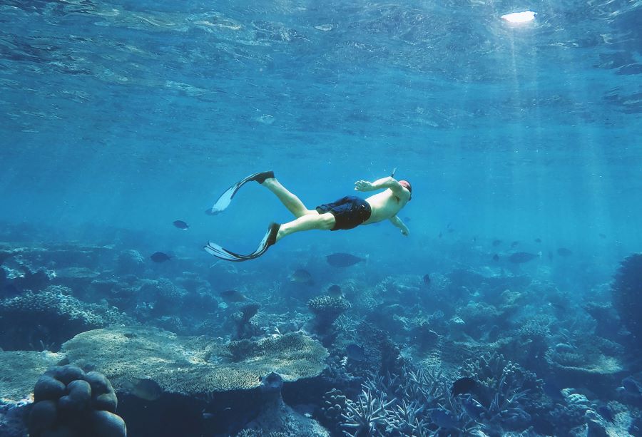a man swimming under water