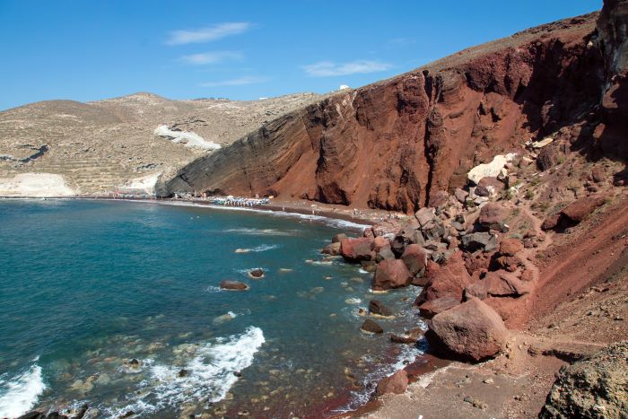 red beach in day time