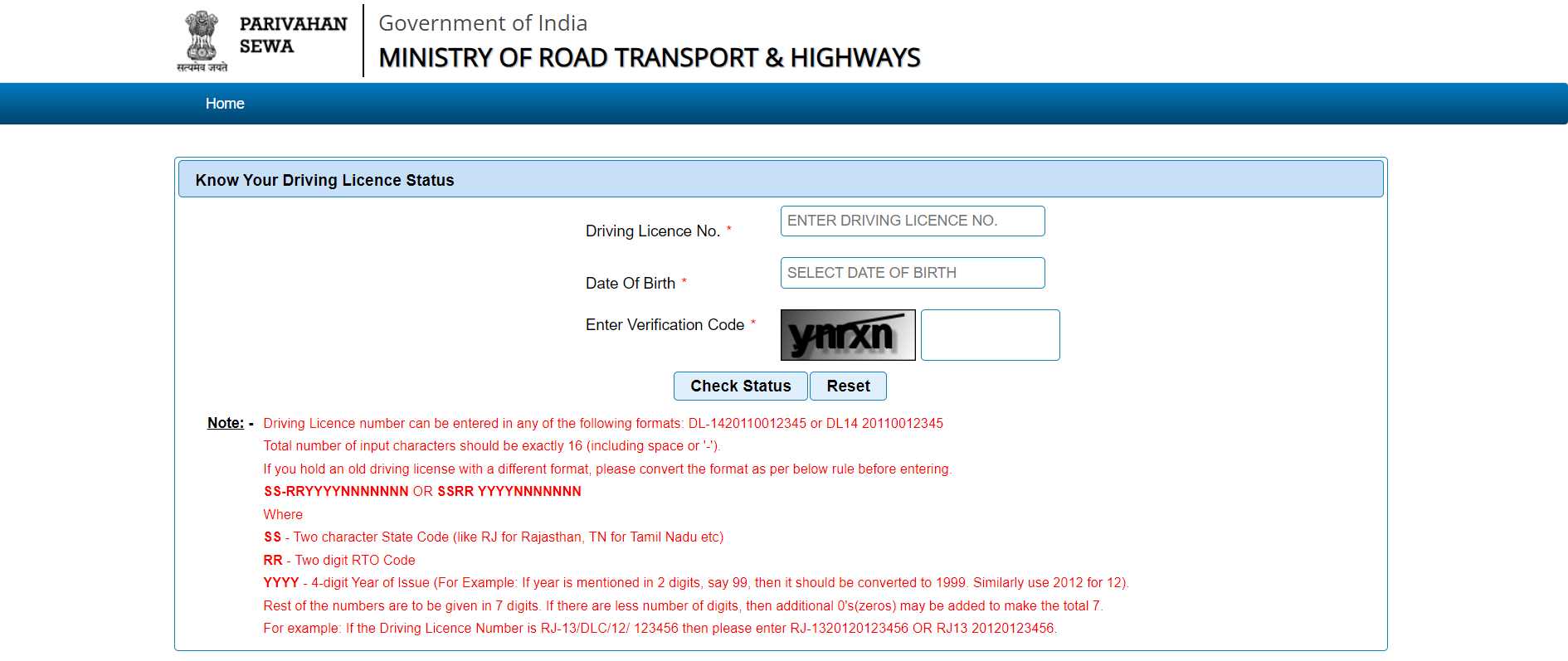 driving licence status