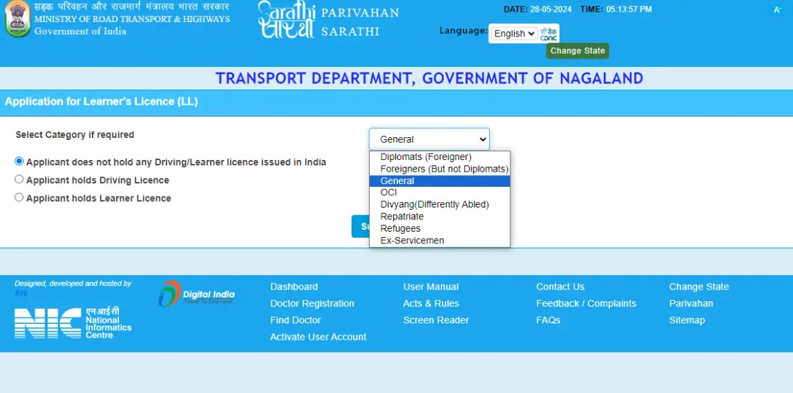 step four of how to apply for driving licence in nagaland
