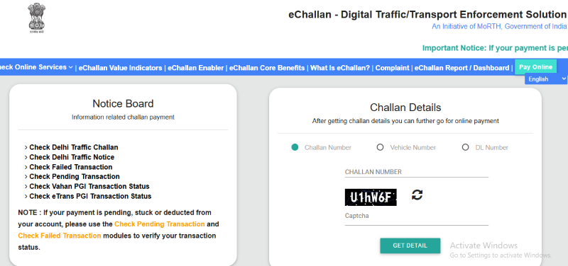 steps to pay challan online for driving without puc