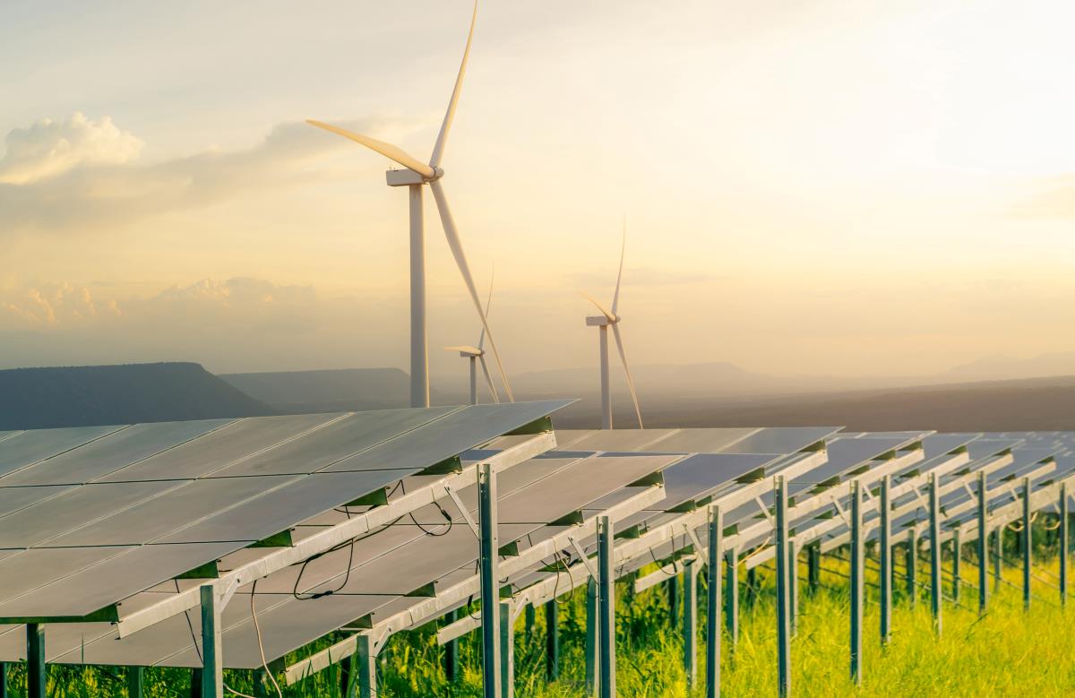 sustainable energy solar and wind turbine farm