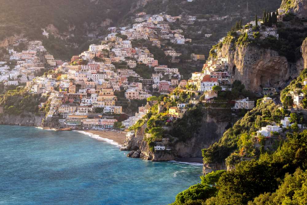 positano on rocky cliffs
