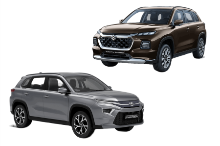 grand vitara and urban cruiser hyryder in white background