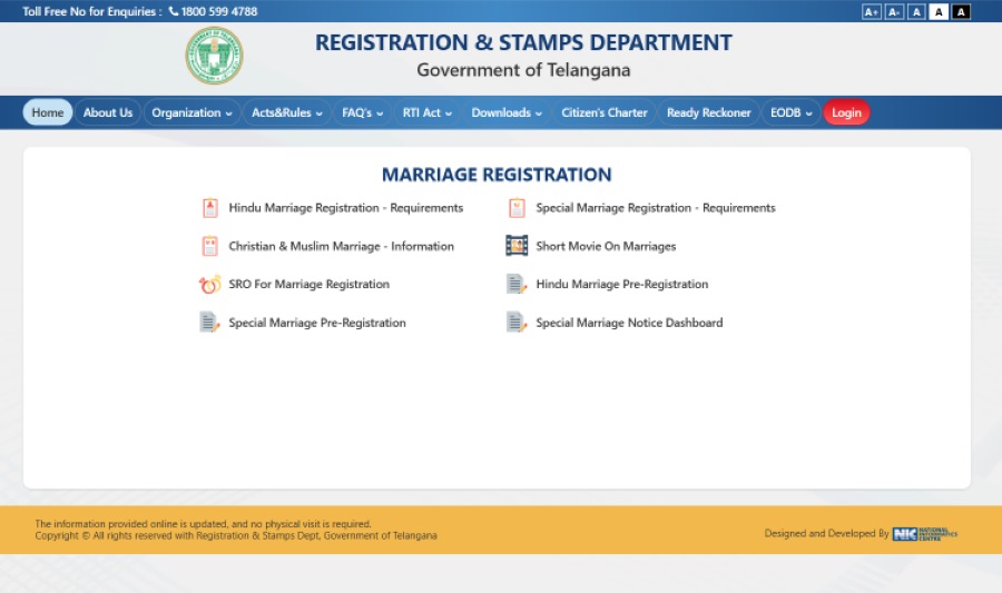 how to select the document type in marriage certificate portal